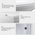 Congélateur à coffre de 1,8 pieds cubes avec panier amovible, drain inférieur, thermostat à 7 niveaux, design indépendant pour maison et appartement.