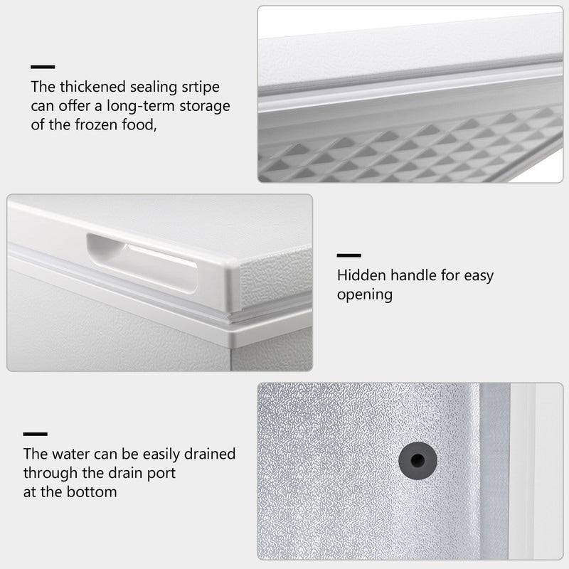Congélateur à coffre de 1,8 pieds cubes avec panier amovible, drain inférieur, thermostat à 7 niveaux, design indépendant pour maison et appartement.