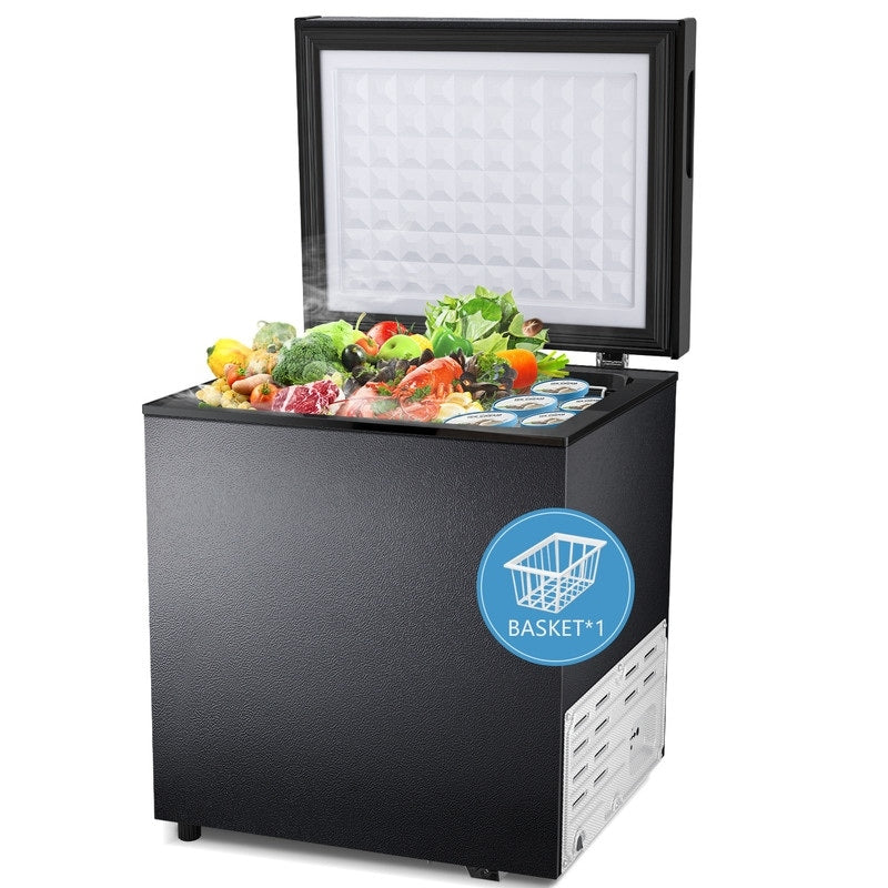 Congélateur à coffre de 1,8 pieds cubes avec panier amovible, drain inférieur, thermostat à 7 niveaux, design indépendant pour maison et appartement.