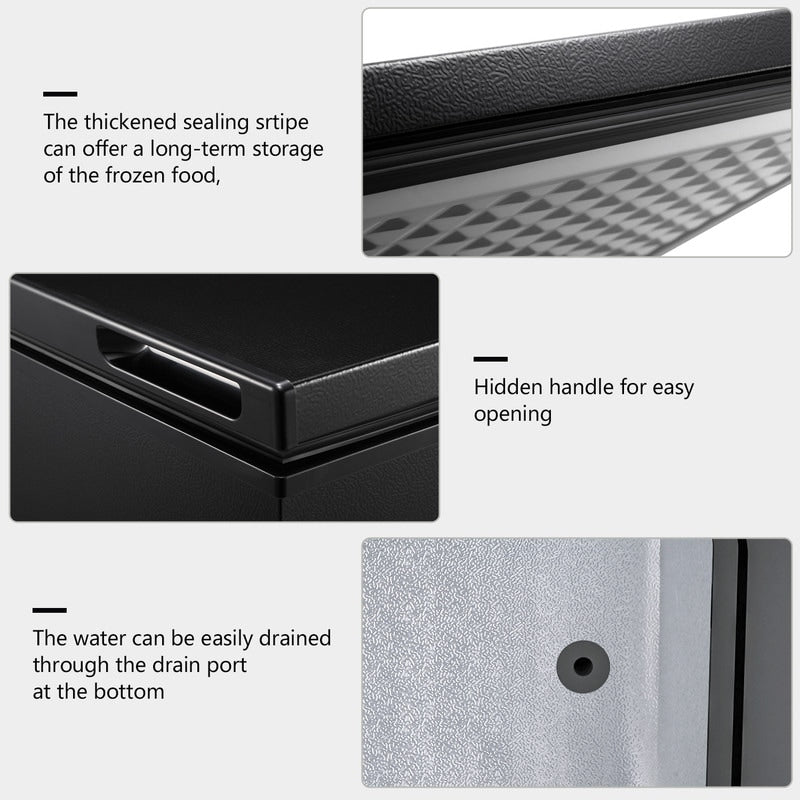 Congélateur à coffre de 1,8 pieds cubes avec panier amovible, drain inférieur, thermostat à 7 niveaux, design indépendant pour maison et appartement.