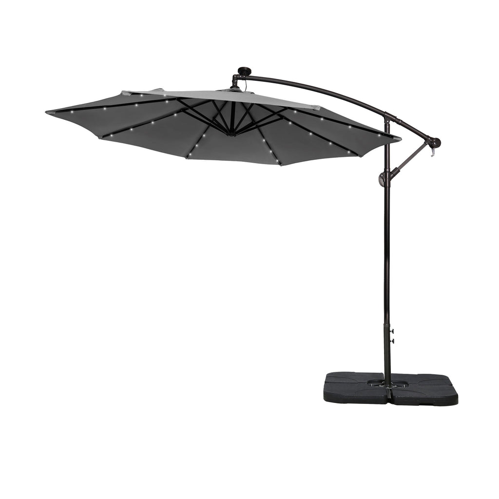 Parasol de terrasse à éclairage solaire de 3 mètres avec pied de support.