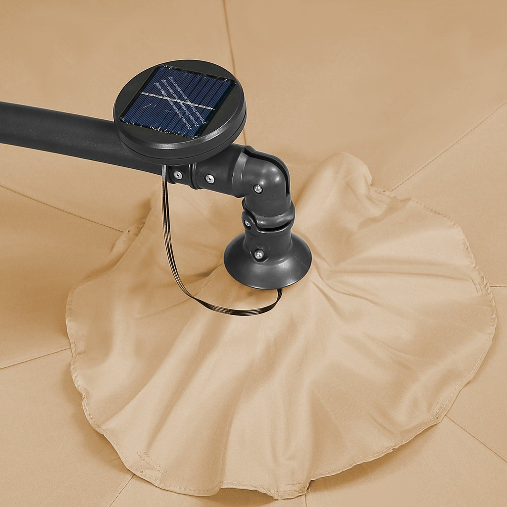 Parasol de terrasse à éclairage solaire de 3 mètres avec pied de support.