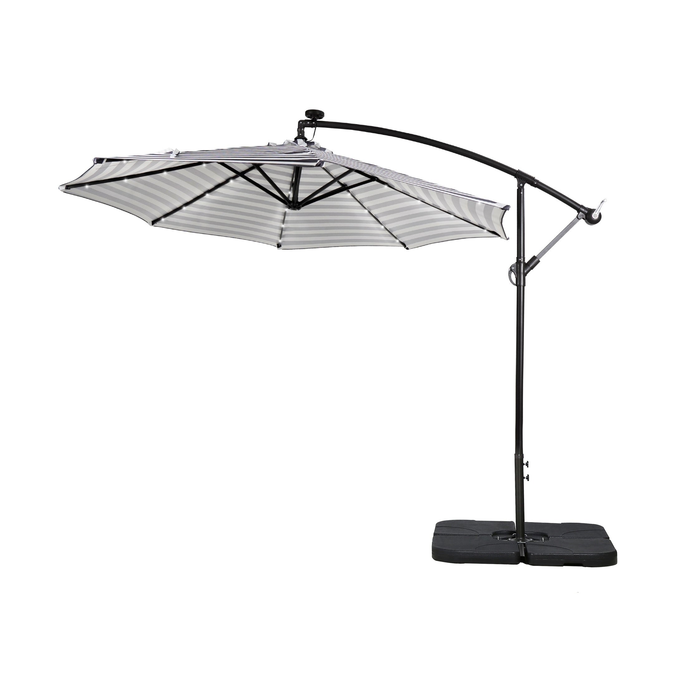 Parasol de terrasse à éclairage solaire de 3 mètres avec pied de support.