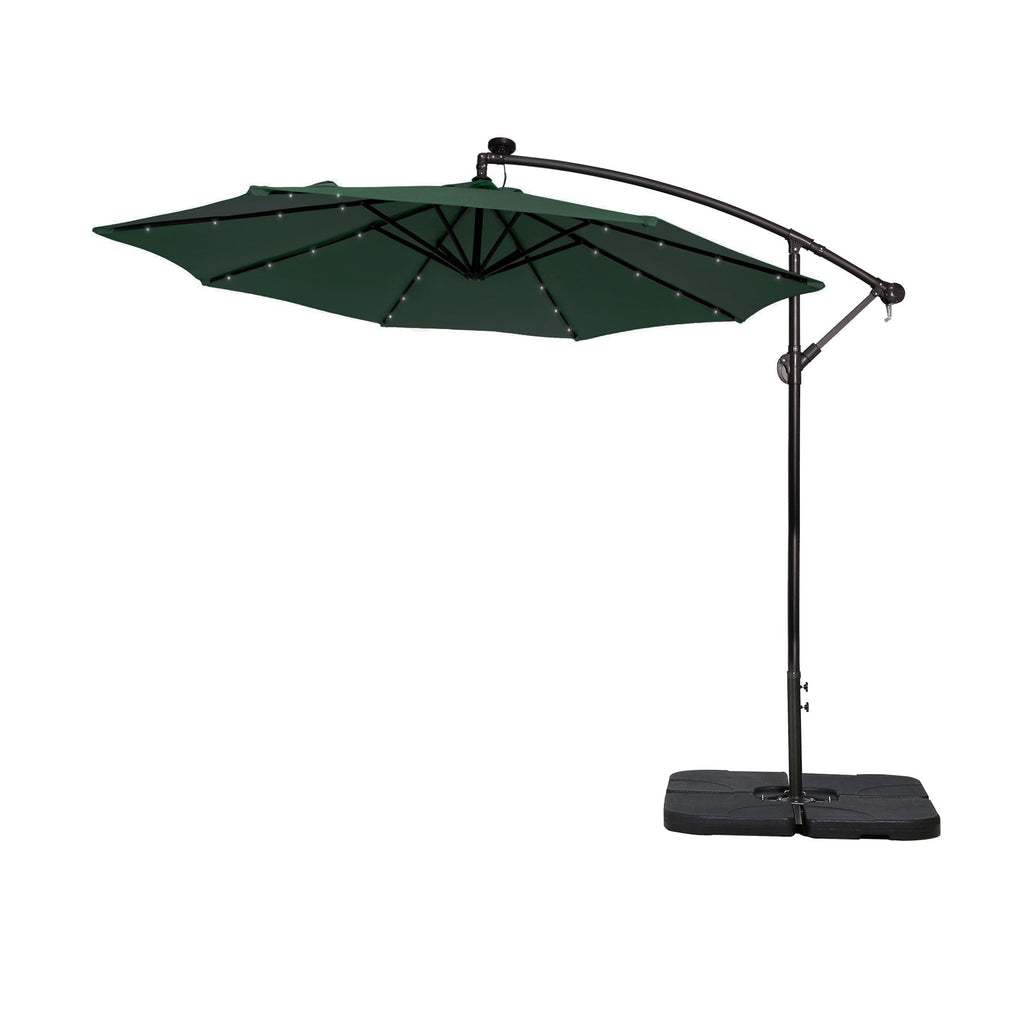 Parasol de terrasse à éclairage solaire de 3 mètres avec pied de support.