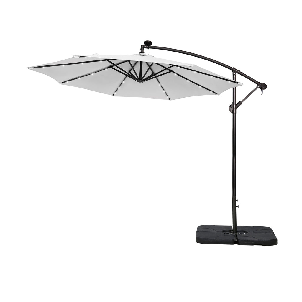 Parasol de terrasse à éclairage solaire de 3 mètres avec pied de support.