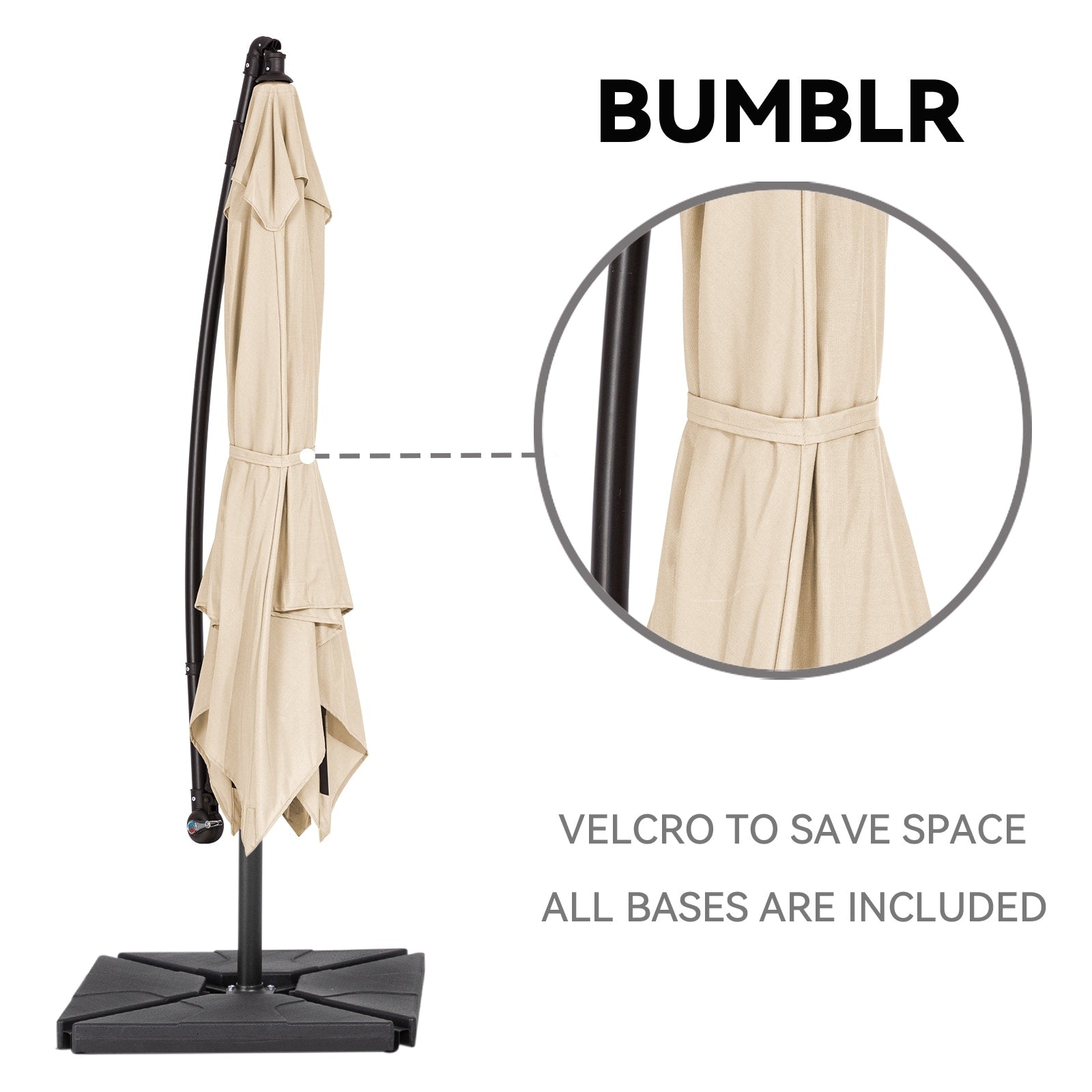 Parasol cantilever en acier de 3 m avec levier de manivelle et base lestée