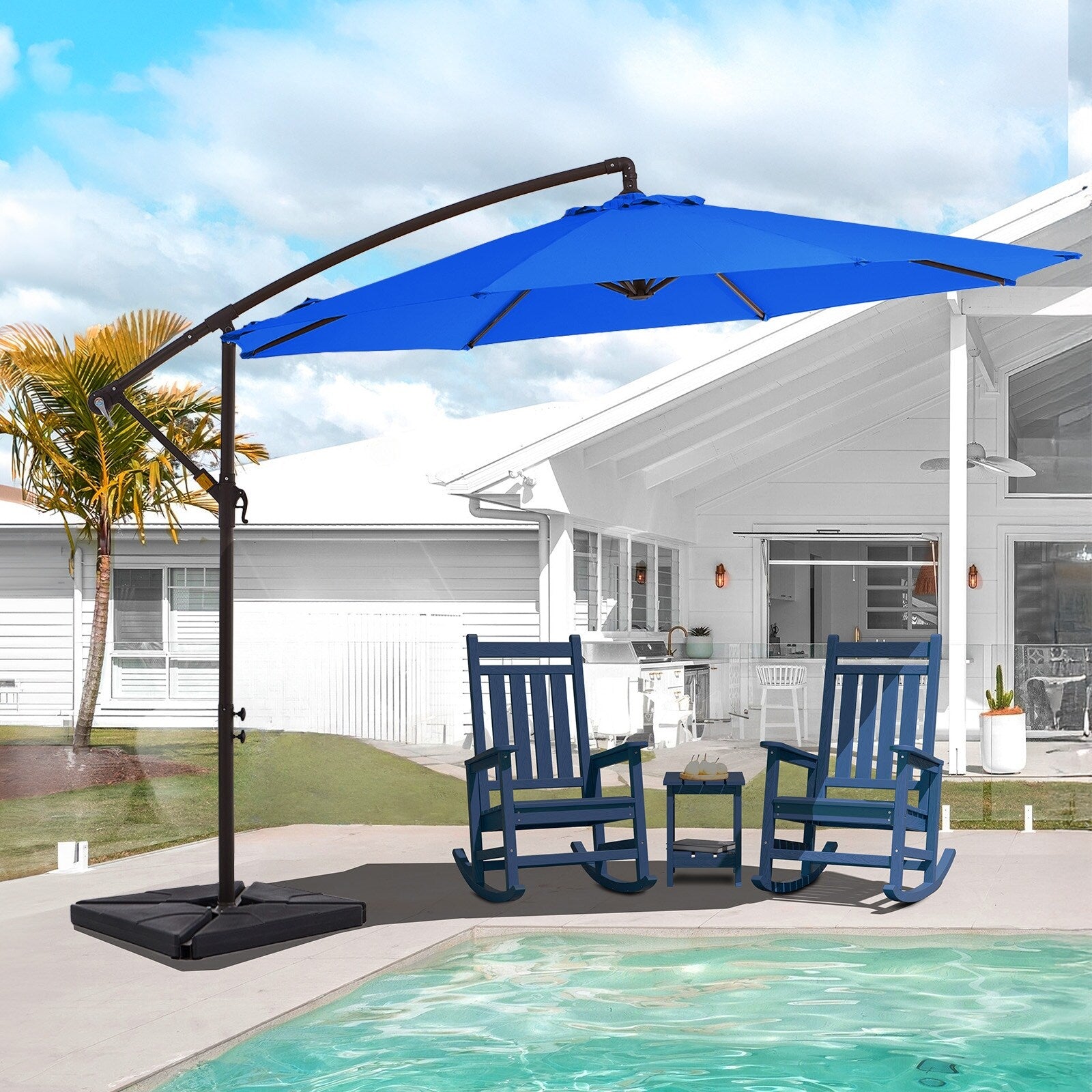 Parasol cantilever en acier de 3 m avec levier de manivelle et base lestée