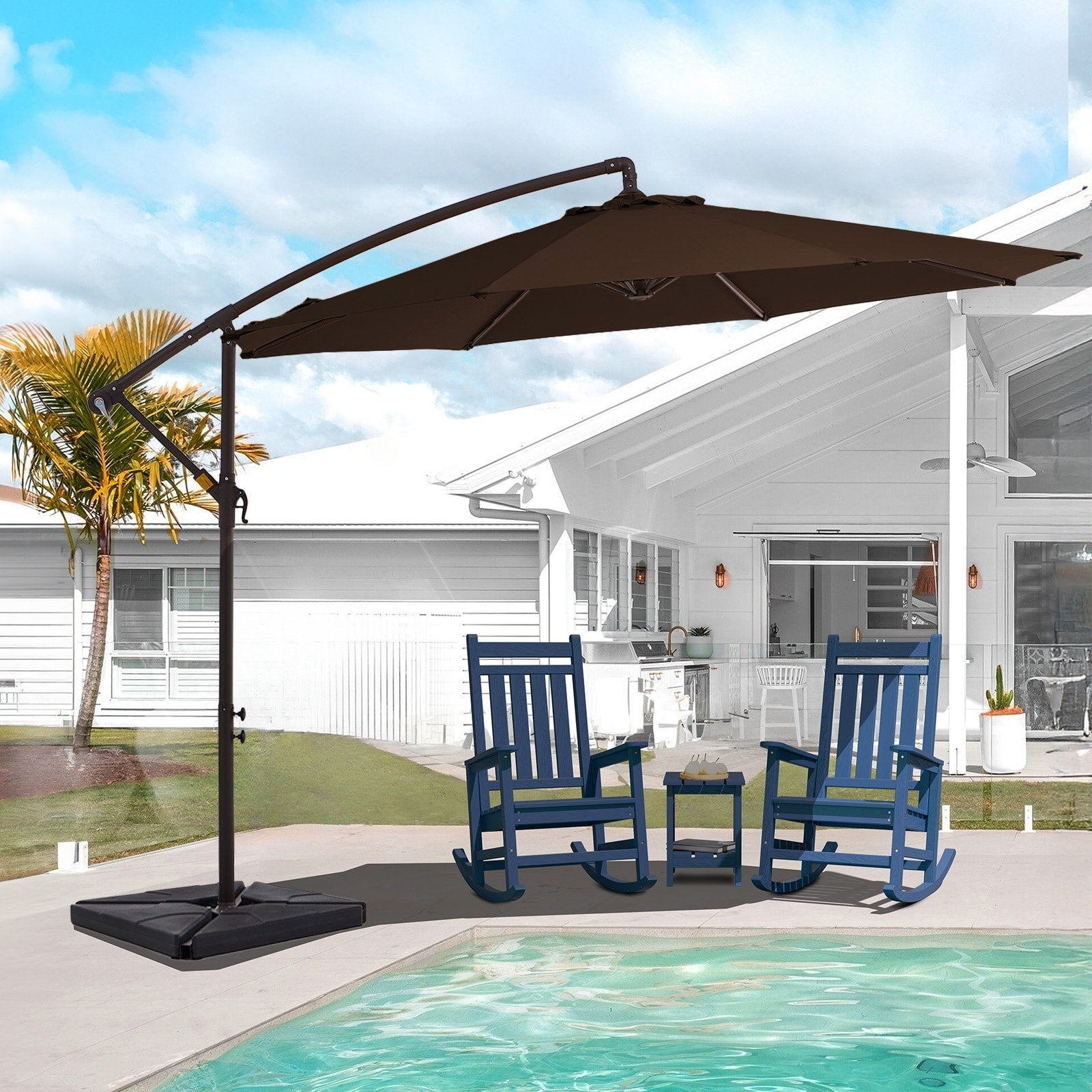 Parasol cantilever en acier de 3 m avec levier de manivelle et base lestée