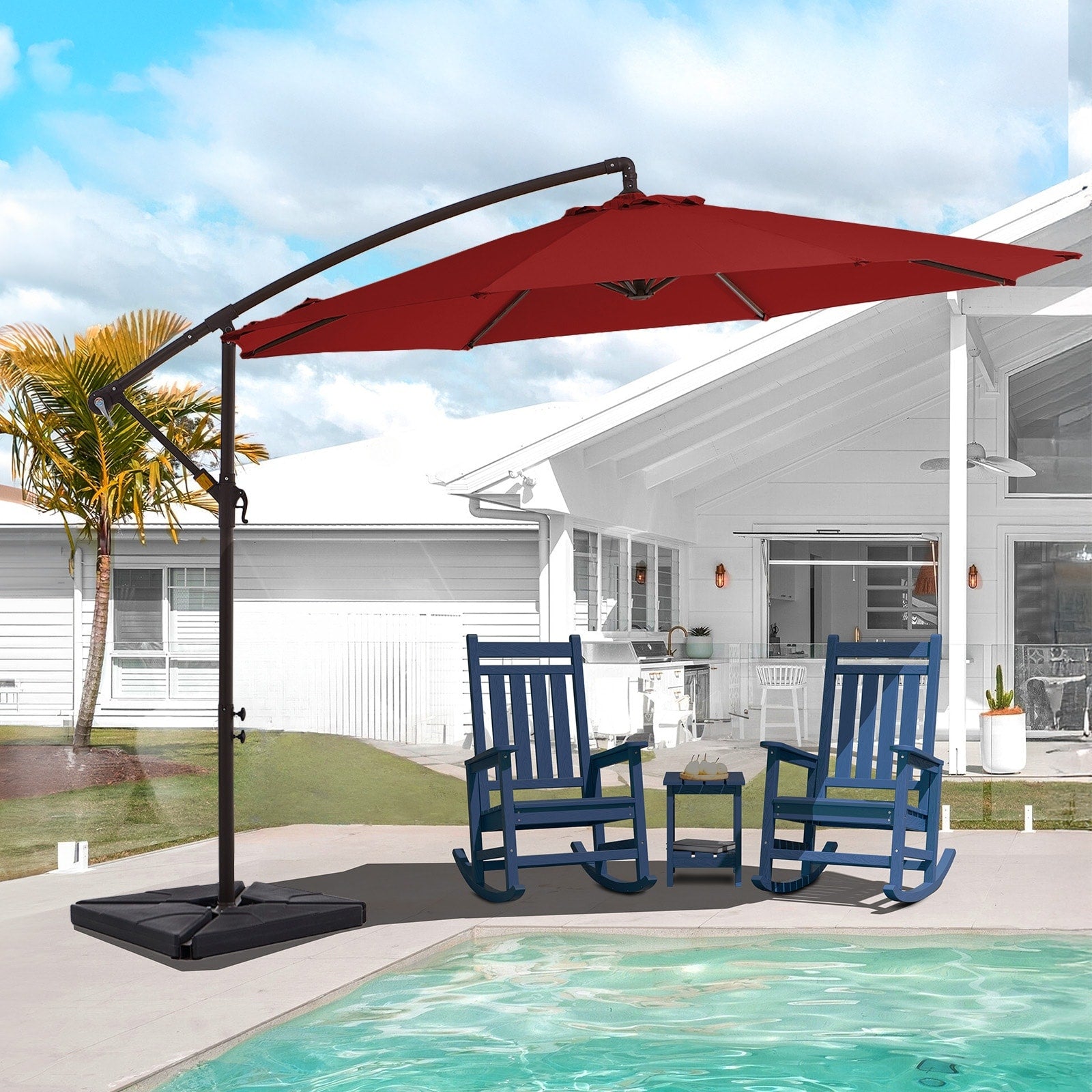 Parasol cantilever en acier de 3 m avec levier de manivelle et base lestée