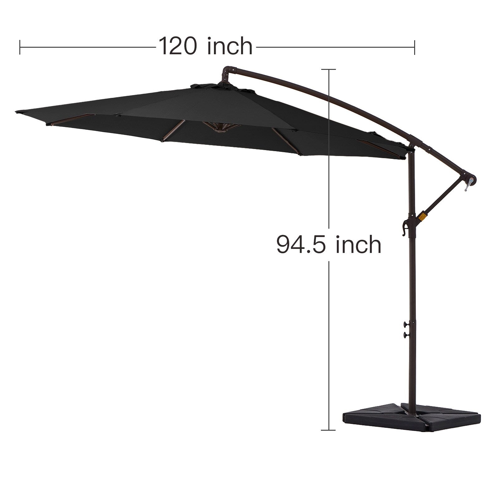 Parasol cantilever en acier de 3 m avec levier de manivelle et base lestée