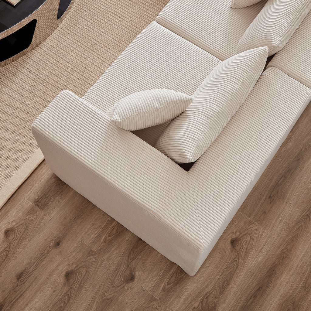Canapé d'angle modulaire en cordouroy de 264 cm, ensemble de canapé de sol, canapé compressé rempli de mousse, combinaison libre de 4 pièces.