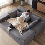 Canapé d'angle modulaire en cordouroy de 264 cm, ensemble de canapé de sol, canapé compressé rempli de mousse, combinaison libre de 4 pièces.