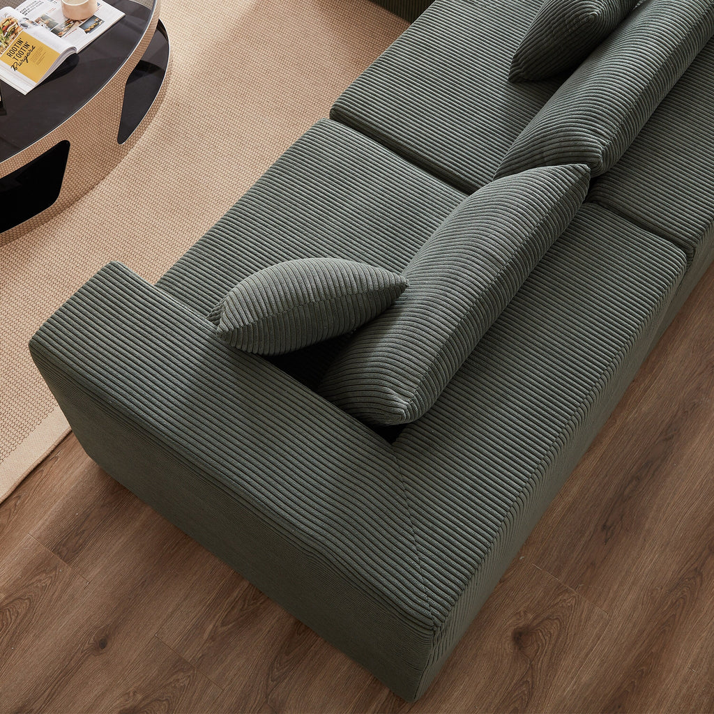 Canapé d'angle modulaire en cordouroy de 264 cm, ensemble de canapé de sol, canapé compressé rempli de mousse, combinaison libre de 4 pièces.