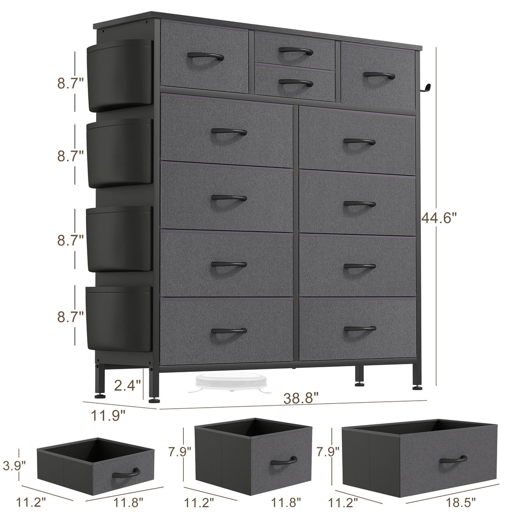 Commode 12 tiroirs, commode haute en tissu pour chambre à coucher, coffre à tiroirs