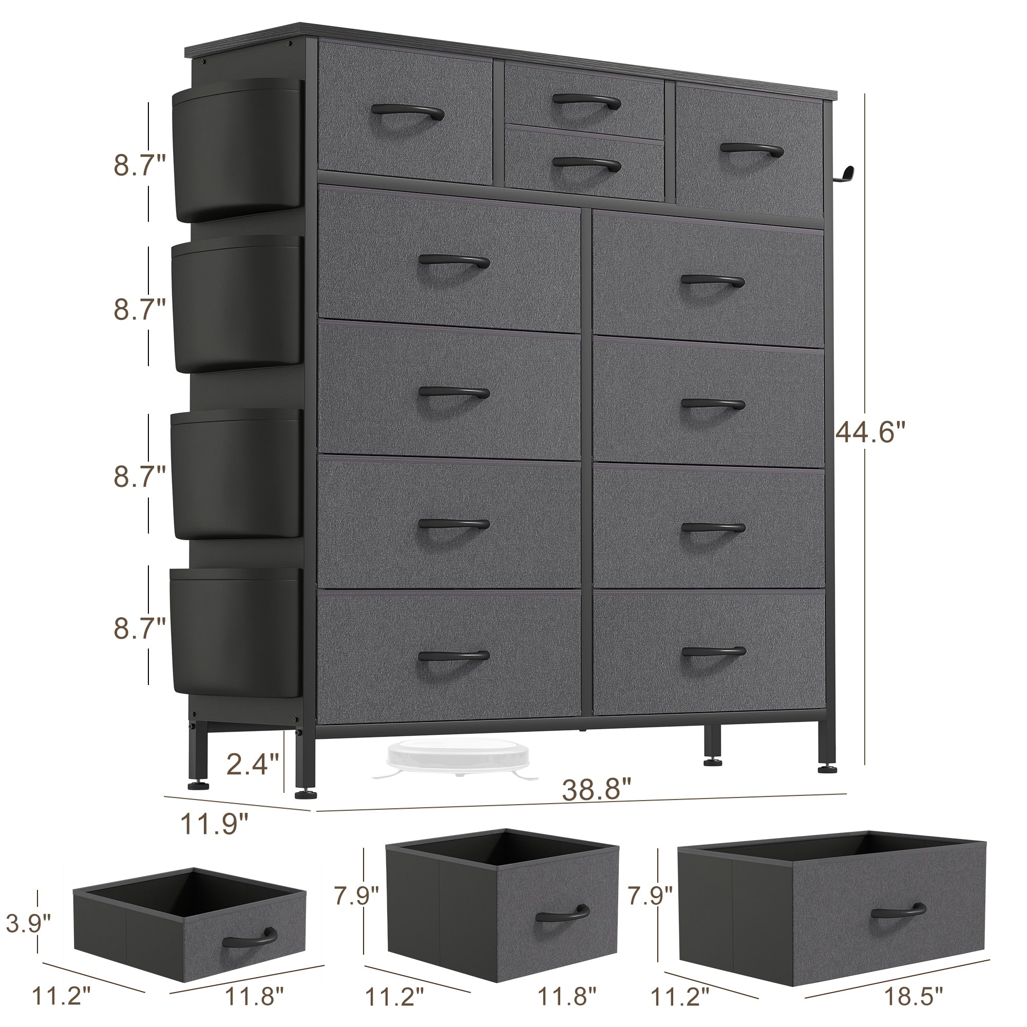 Commode 12 tiroirs, commode haute en tissu pour chambre à coucher, coffre à tiroirs