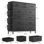 Commode 12 tiroirs, commode haute en tissu pour chambre à coucher, coffre à tiroirs