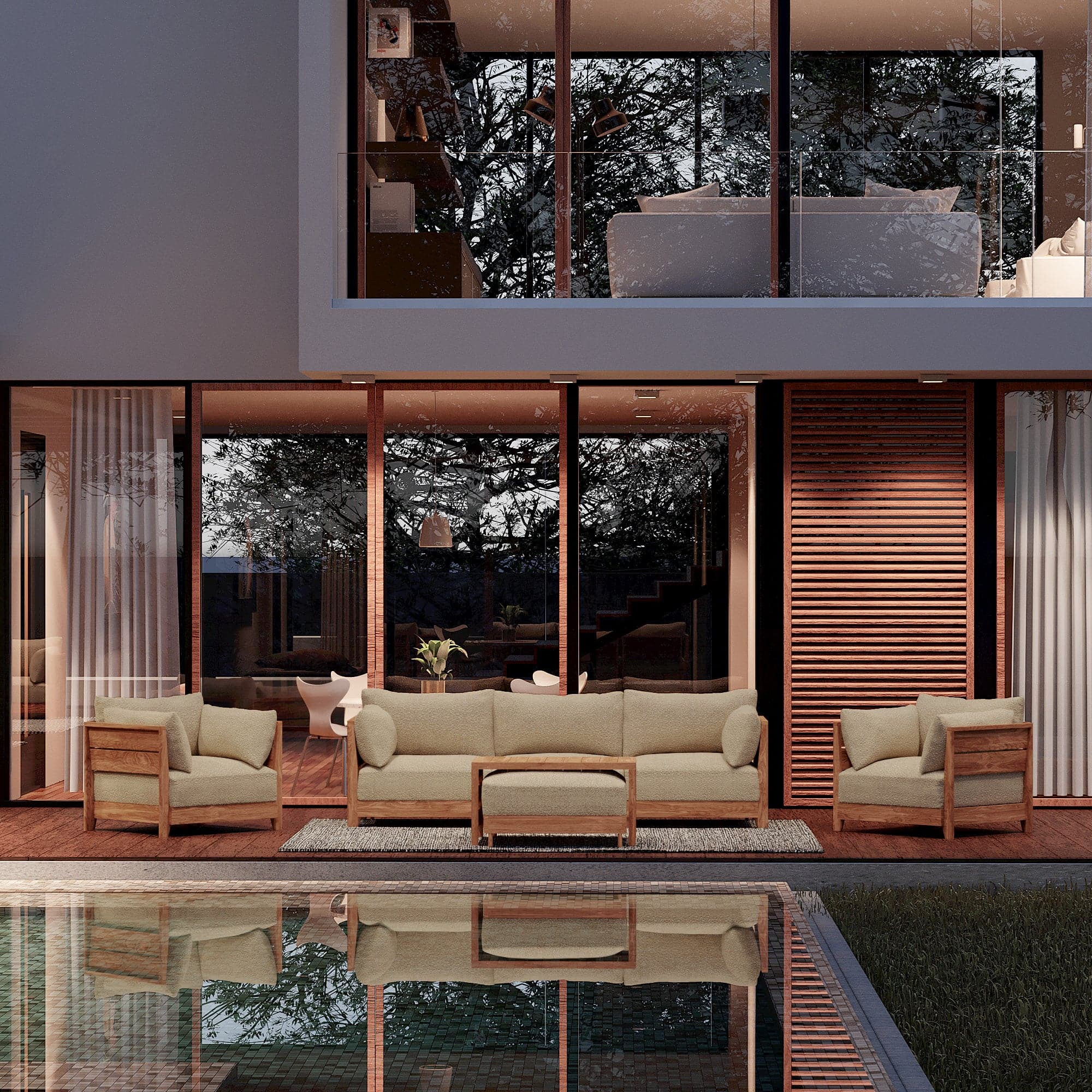 Fauteuil d'extérieur en teck modulable | Alfresco Boucle en couleur Noisette