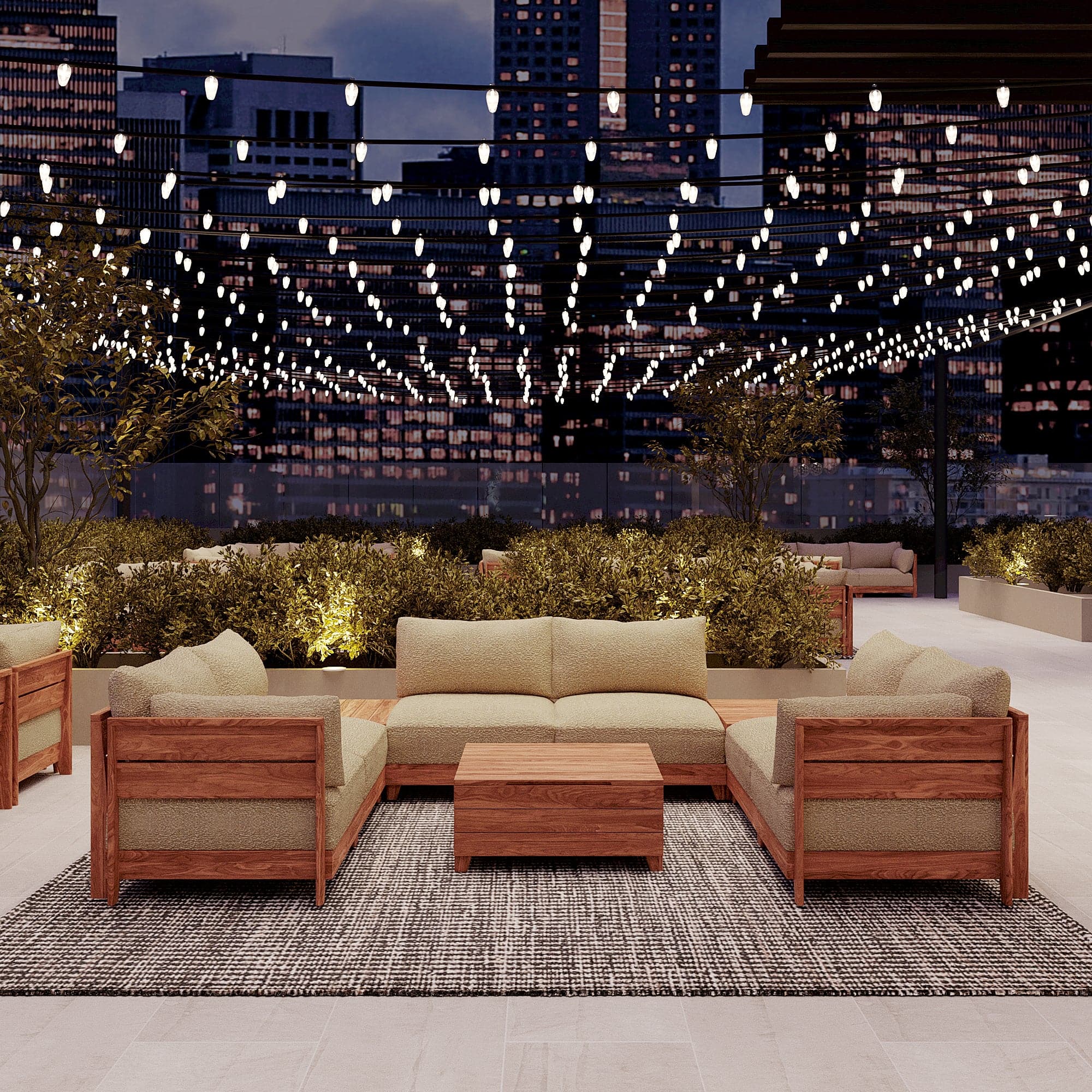 Salon d'extérieur modulable en teck, 8 places, en forme de U | Alfresco Boucle en couleur Noisette