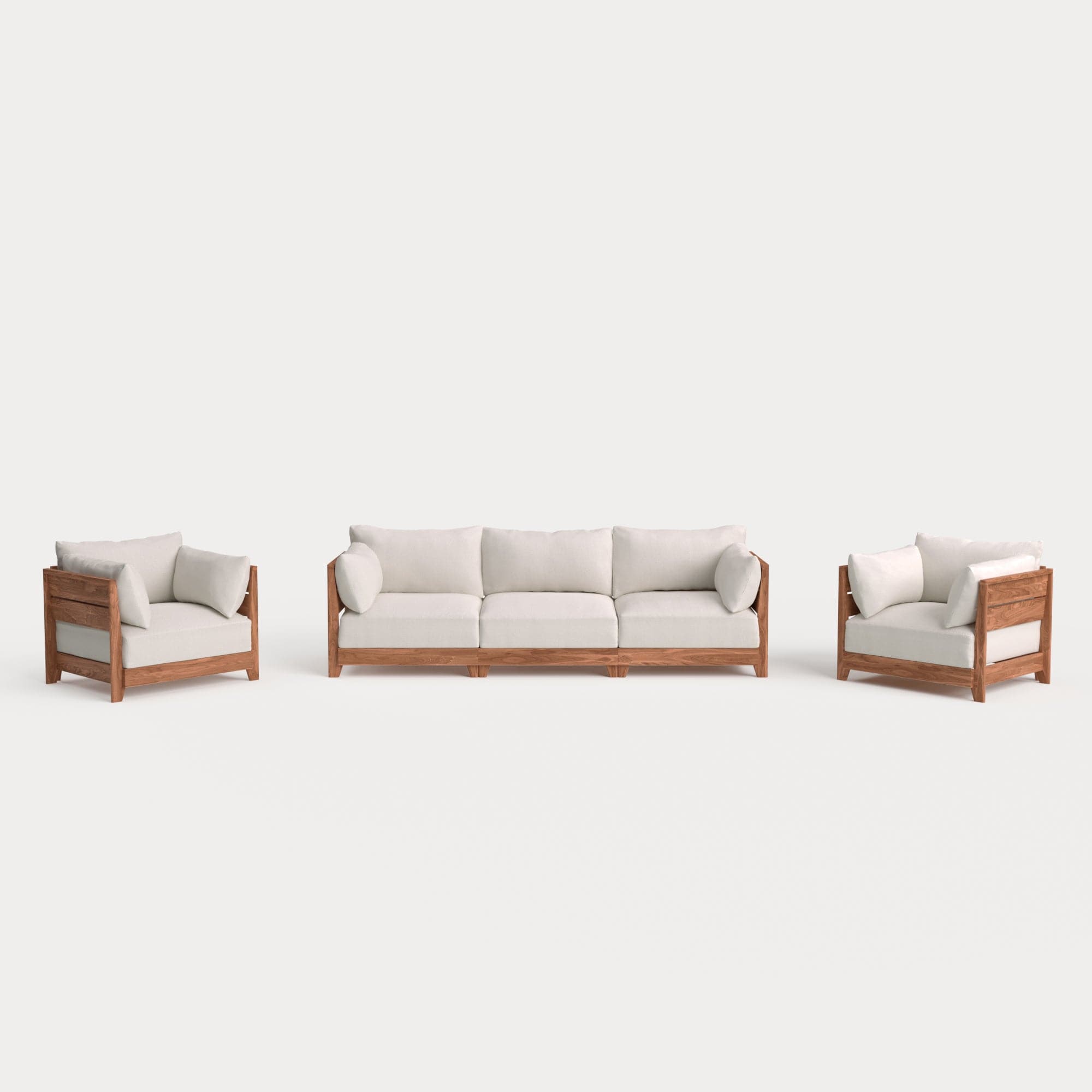 Ensemble modulable de canapé et de fauteuil d'extérieur en teck | Tissu Nano Slubweave couleur Chai