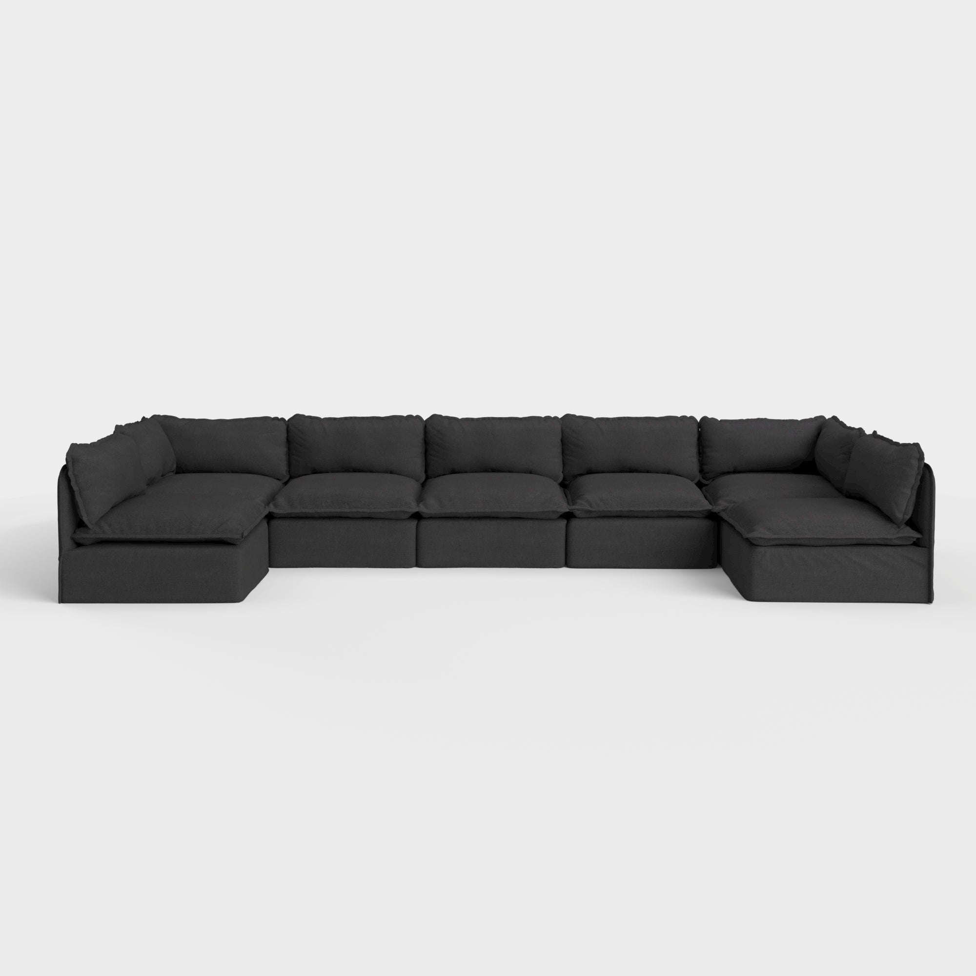 Sectional modulable d'extérieur lavable à 7 places avec extrémités ouvertes en forme de U | Toile classique couleur anthracite