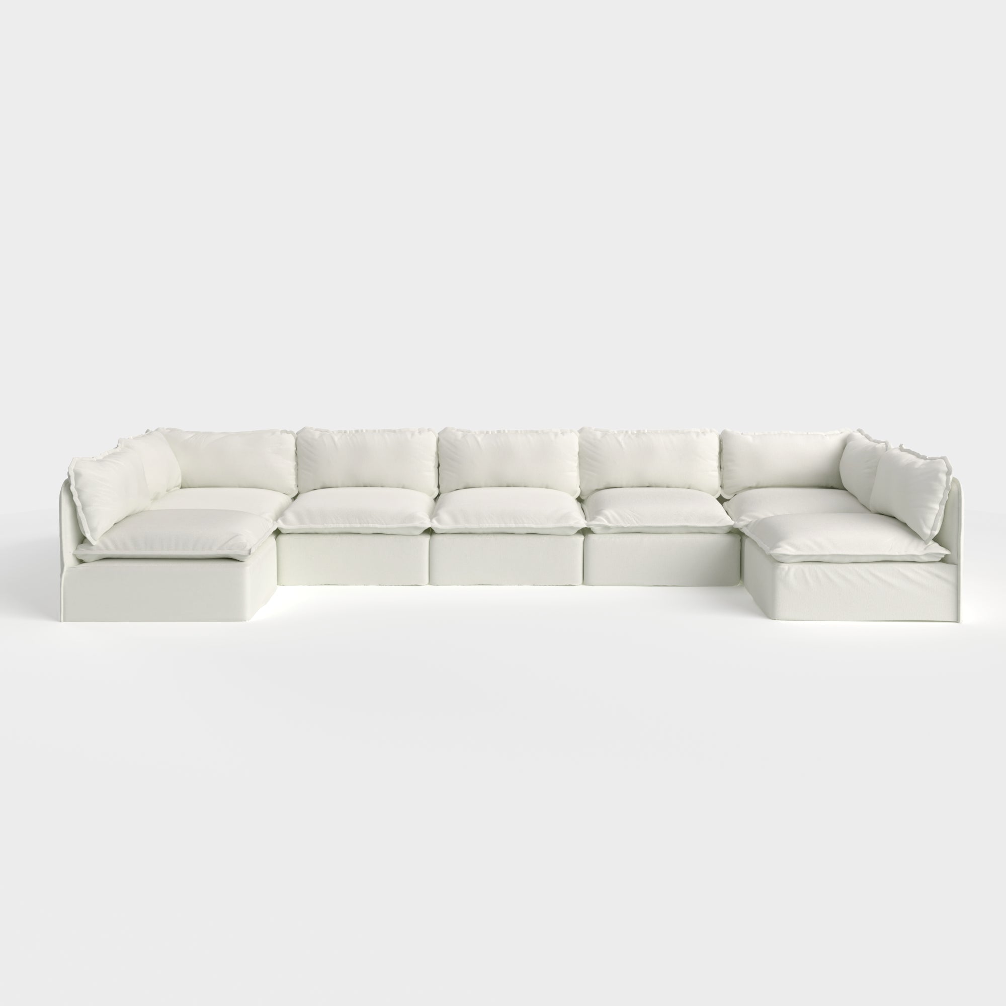 Canapé d'extérieur modulable lavable en forme de U avec 7 places et extrémités ouvertes | Toile classique couleur nuage