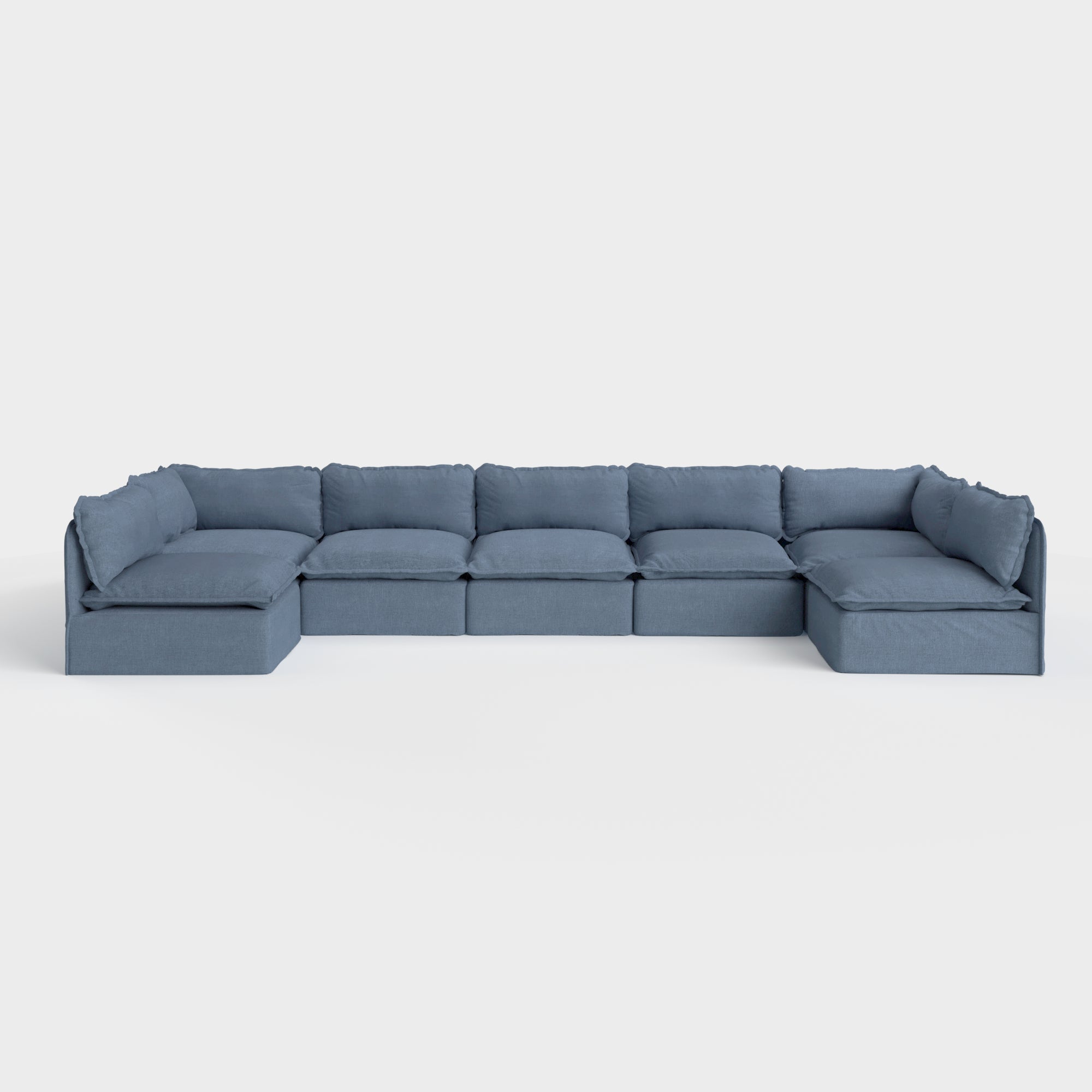 Sectional d'extérieur modulaire lavable en forme de U à 7 places avec extrémités ouvertes | Toile classique couleur océan