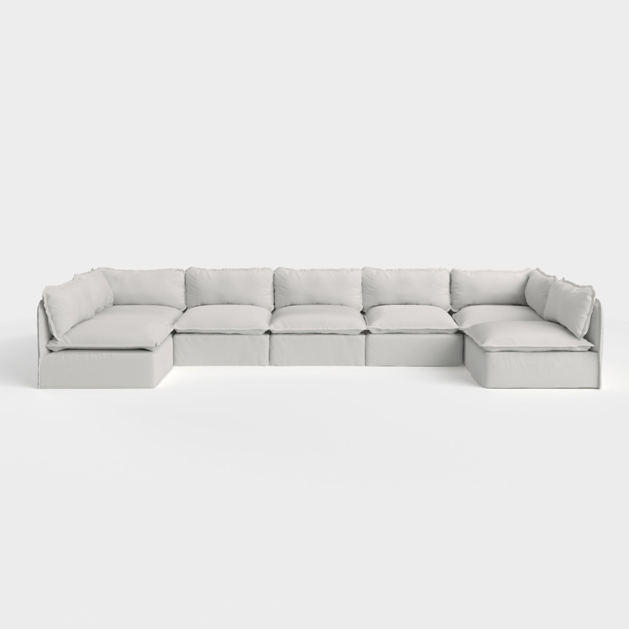 Module d'angle U modulable pour extérieur, 7 places, avec extrémités ouvertes, lavable | Tissu Nano Slubweave couleur brume