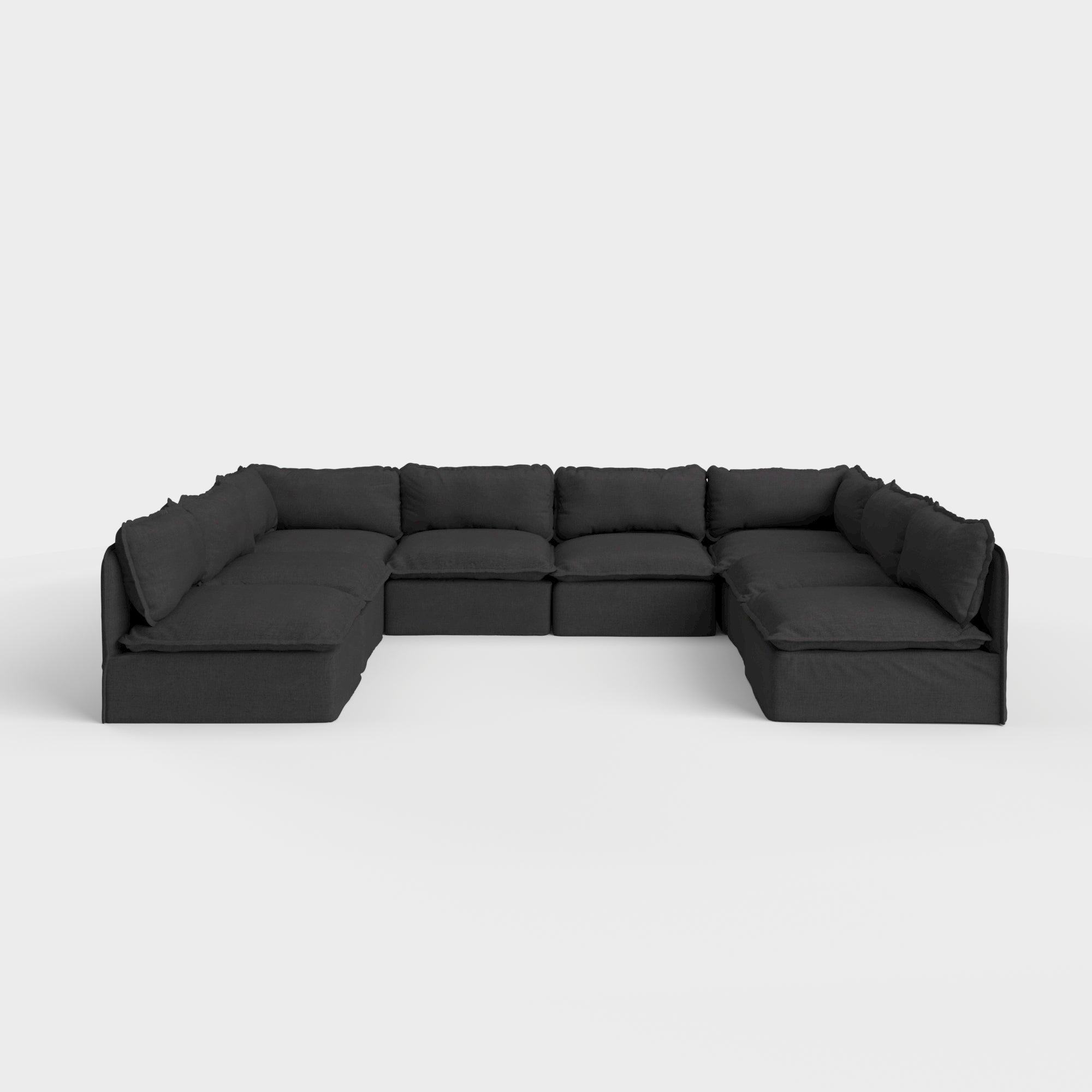 Sectional U-Form Modulaire pour Extérieur, 8 Places, Extrémités Ouvertes, Lavable | Toile Classique Anthracite