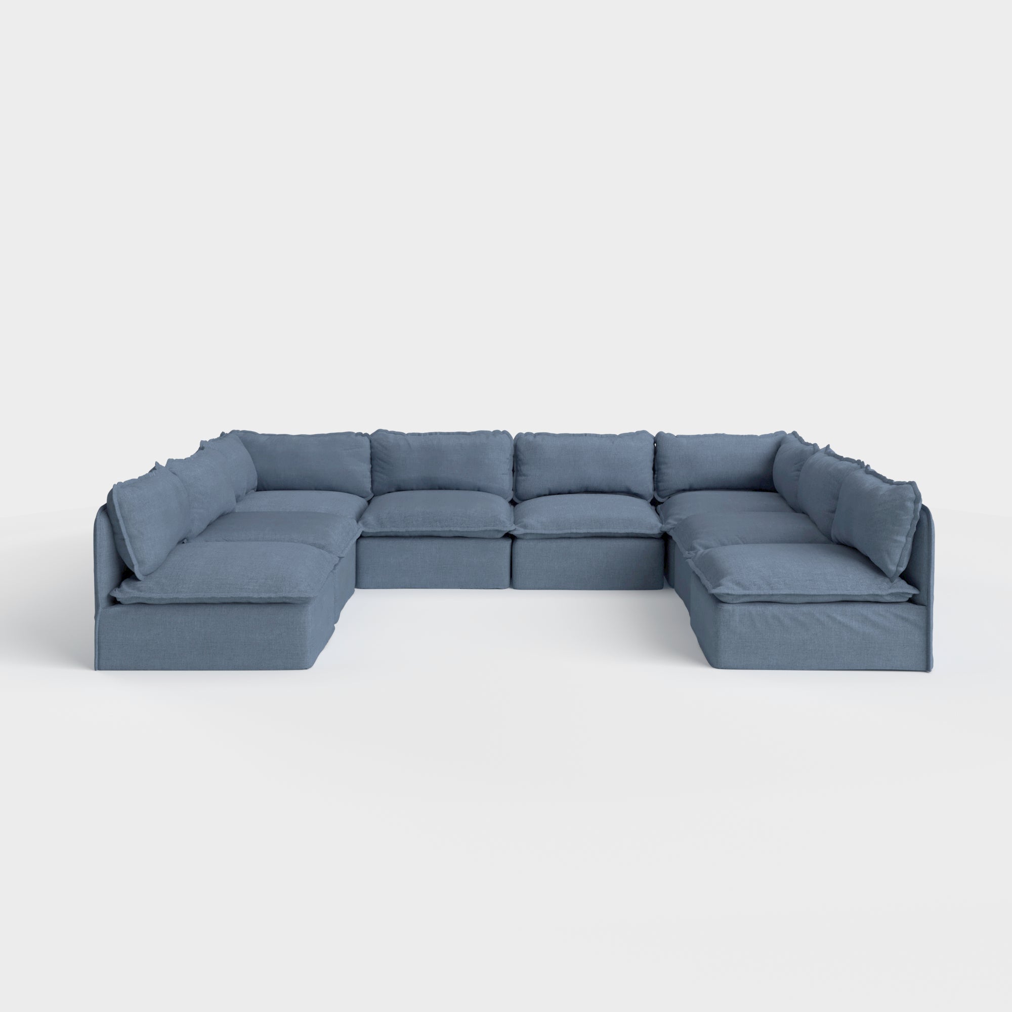 Sectional en U modulaire d'extérieur lavable à 8 places avec extrémités ouvertes | Toile classique en Ocean