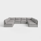 Sectionnel U modulable pour extérieur, 8 places, avec extrémités ouvertes, en toile classique gris pierre, lavable.