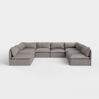 Sectional modulable d'extérieur lavable à 8 places avec extrémités ouvertes en forme de U | Tissu Nano Slubweave gris perle