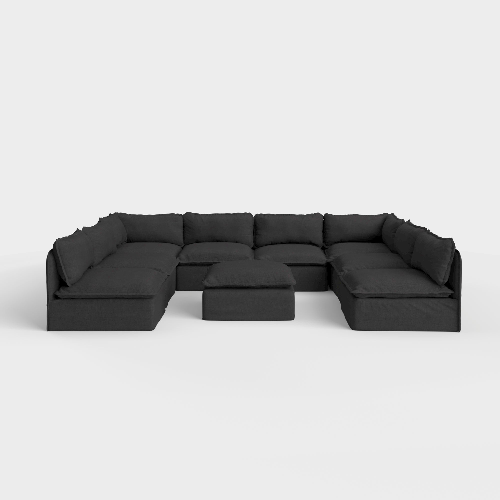 Salon modulable d'extérieur 8 places en forme de U avec pieds ouverts et pouf, lavable | Toile classique anthracite