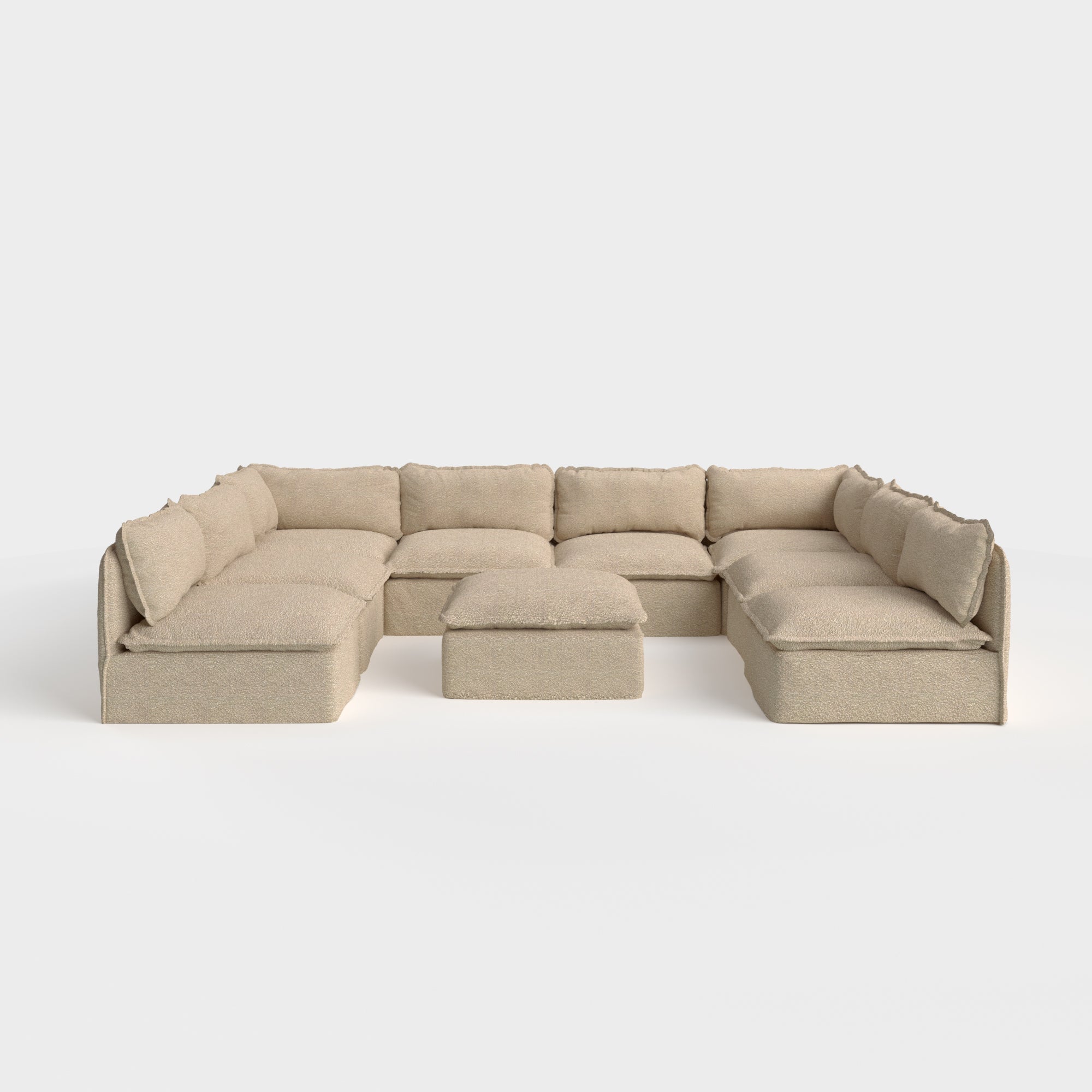 Sectional U-Shape 8 Places Extérieur Modulaire avec Pieds Ouverts et Pouf Lavables | Alfresco Boucle en Noisette