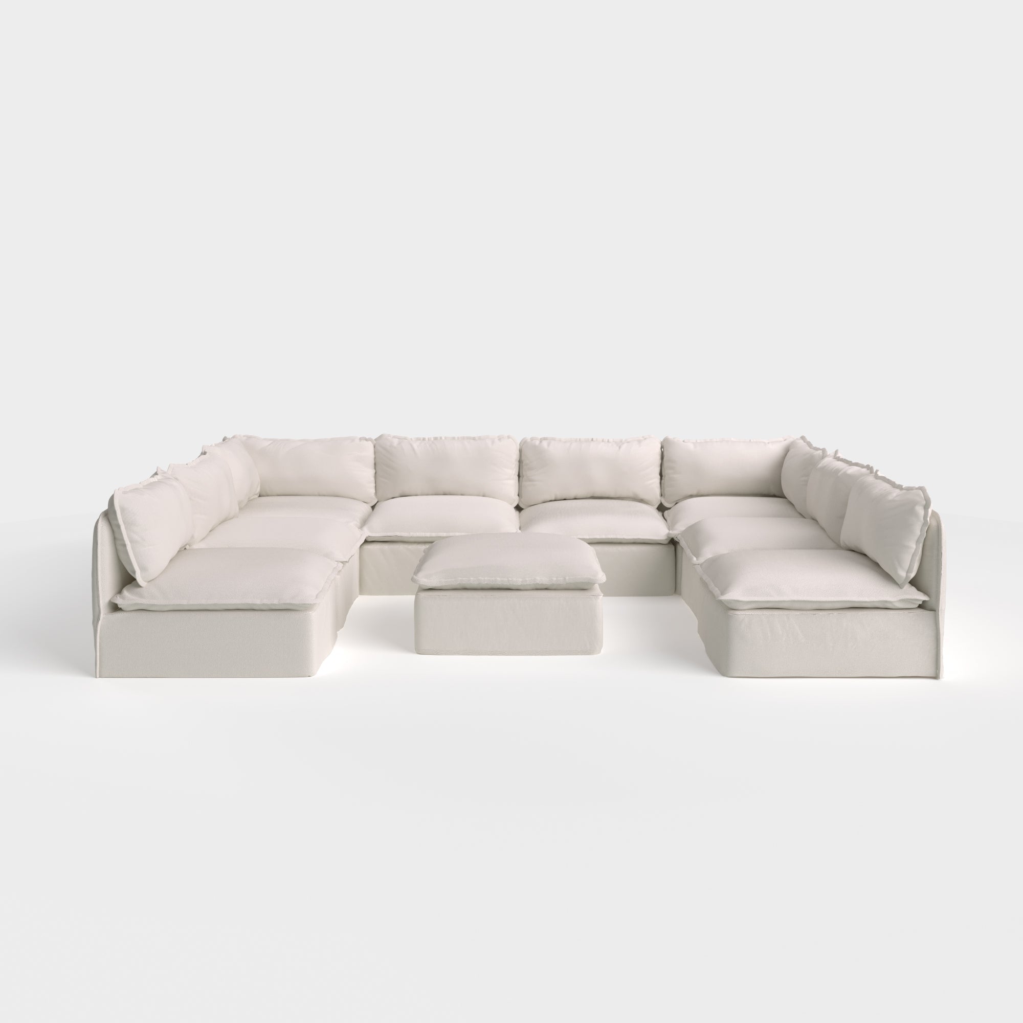 Sectional U en forme de U modulaire pour extérieur, 8 places, avec pieds et pouf, lavable | Tissu Nano Slubweave couleur Chai