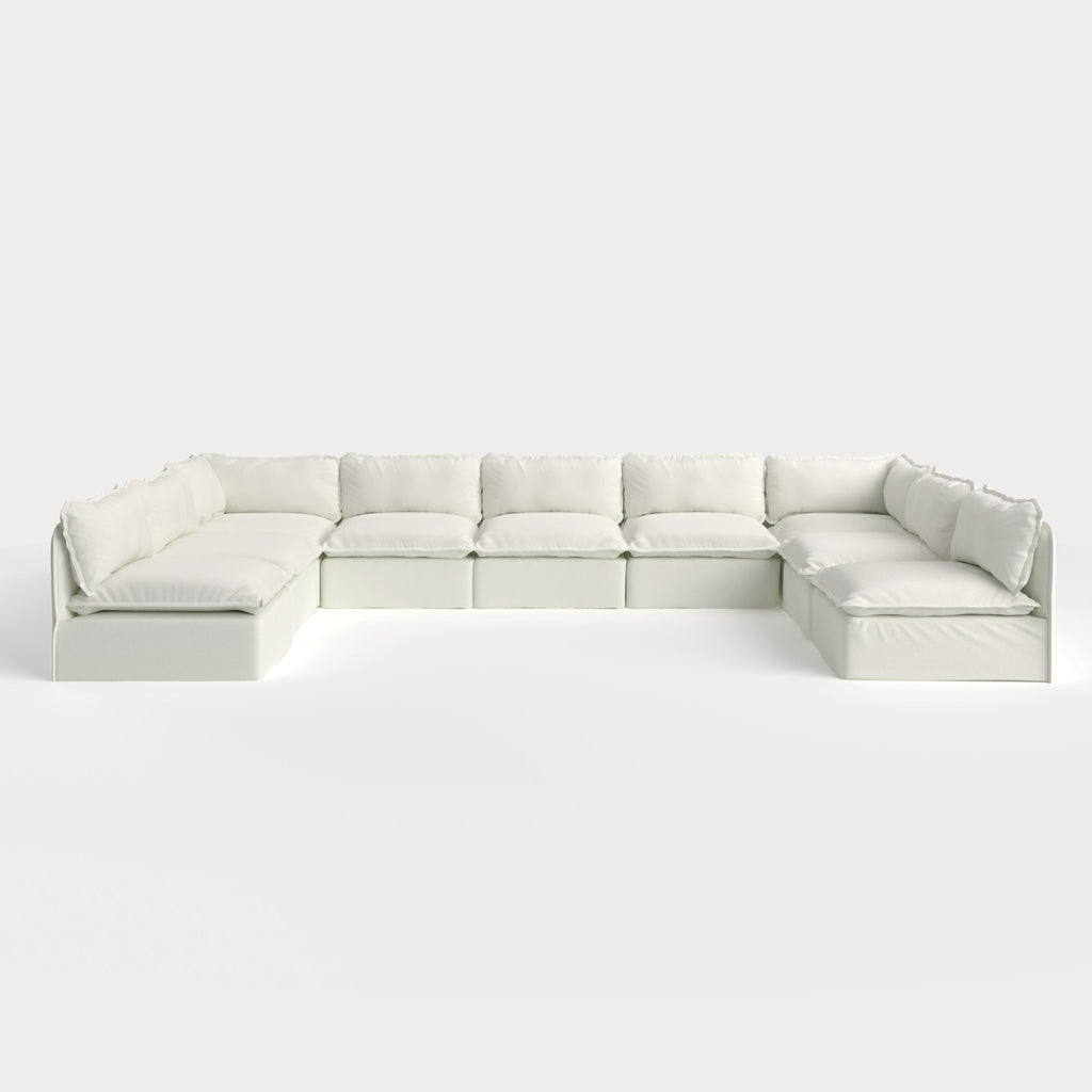 Sectional U-Shape 9 Places Extérieur Modulaire et Lavable avec Extrémités Ouvertes | Toile Classique Couleur Nuage
