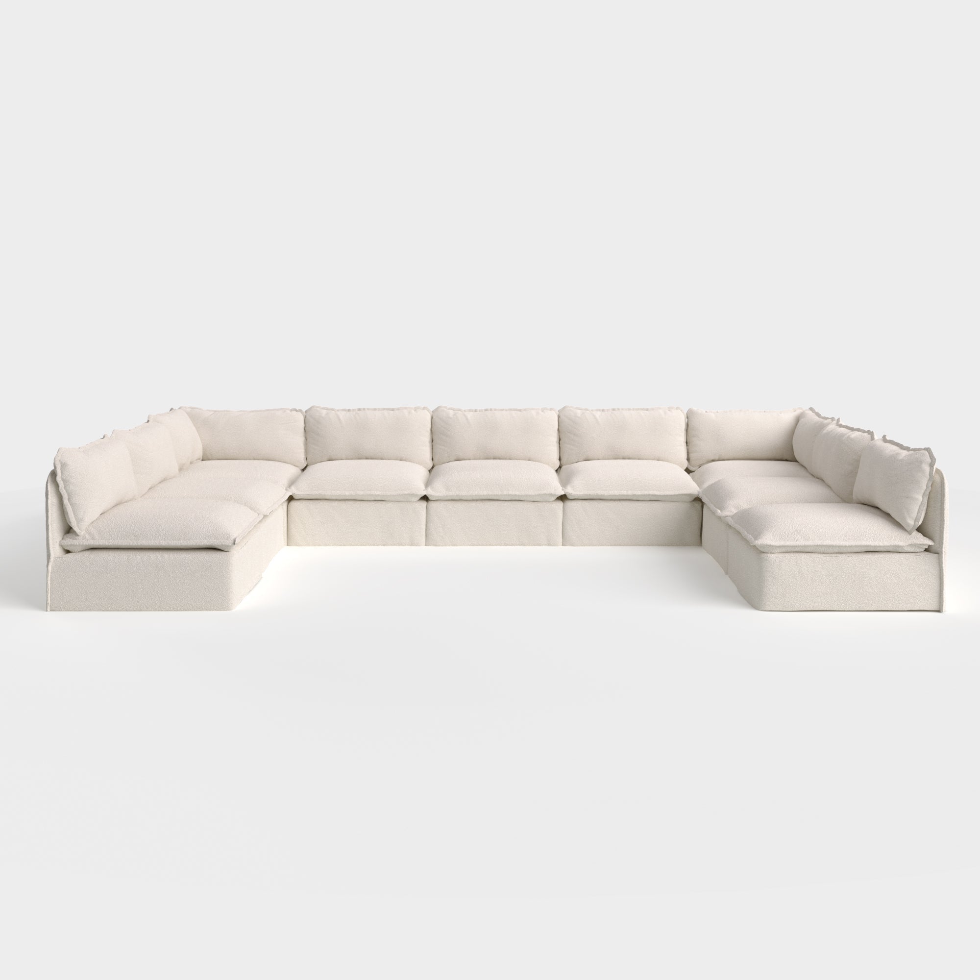 Module d'assise extérieur lavable, 9 places, en forme de U avec extrémités ouvertes | Alfresco Boucle en crème