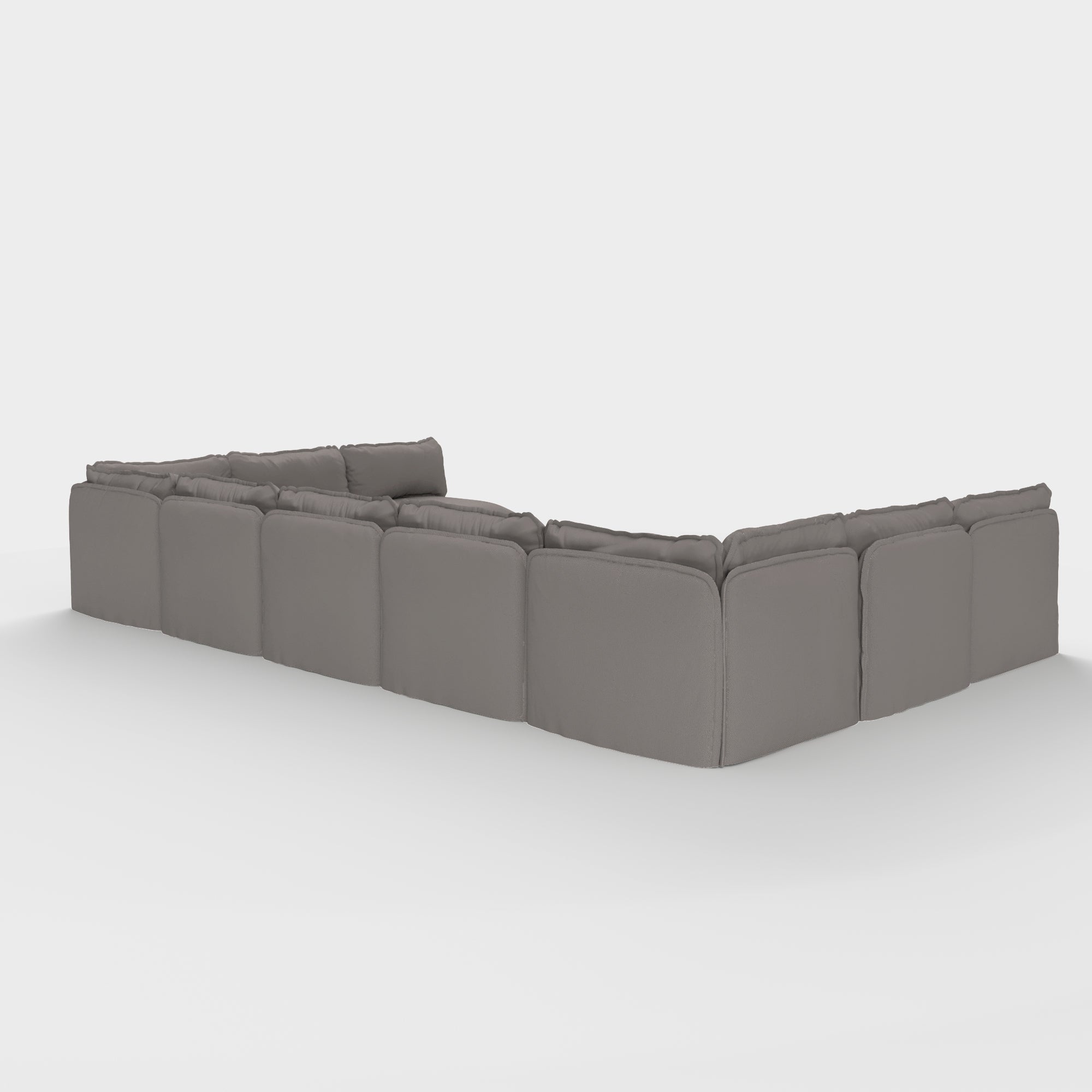 Module d'assise U extensible pour extérieur, 9 places, avec finitions ouvertes | Tissu Nano Slubweave gris fumé