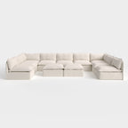 Salon d'extérieur modulable 9 places avec pieds déchaussables en forme de U + pouf ottant | Alfresco Boucle en crème, lavable