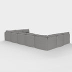 Salon modulable d'extérieur 9 places avec bouts ouverts en forme de U + pouf ottomalin lavable | Toile classique gris pierre