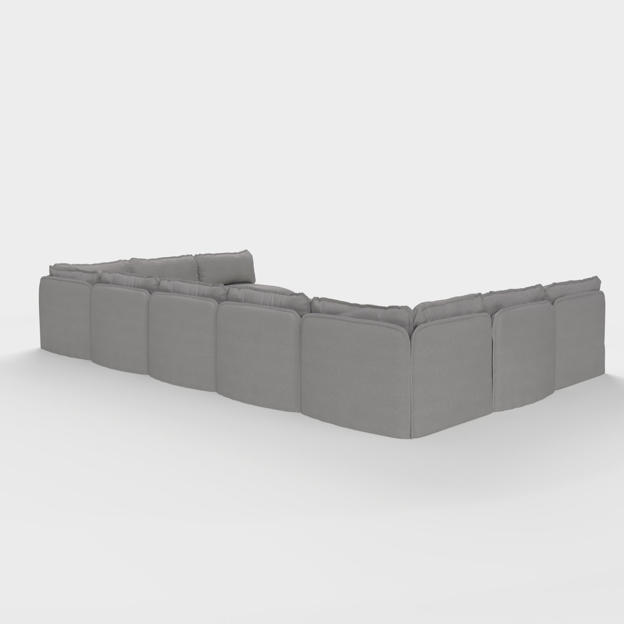 Salon modulable d'extérieur 9 places avec bouts ouverts en forme de U + pouf ottomalin lavable | Toile classique gris pierre