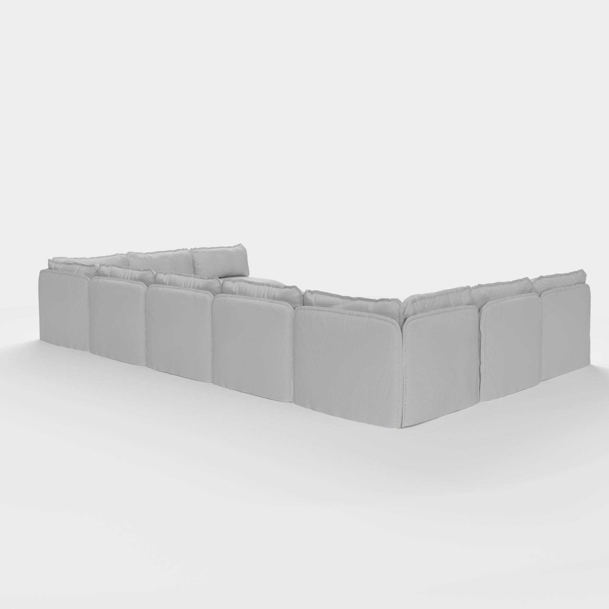 Salon d'extérieur modulable 9 places avec pieds U et pouf ottant convertible | Tissu Nano Slubweave couleur brume