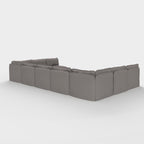 Module d'extérieur lavable, canapé d'angle U à 9 places avec pieds ouverts + pouf ottomane | Tissu Nano Slubweave gris clair