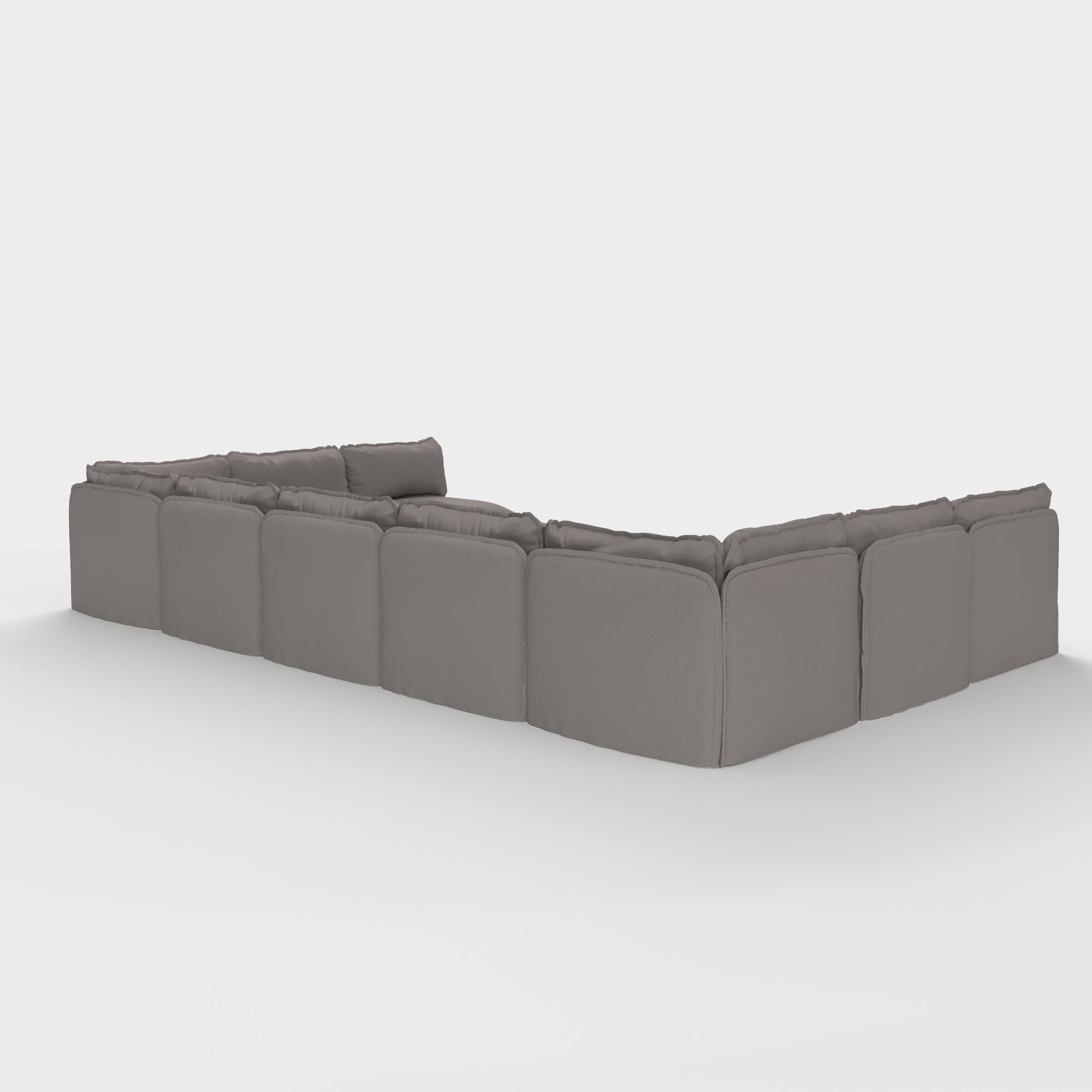 Module d'extérieur lavable, canapé d'angle U à 9 places avec pieds ouverts + pouf ottomane | Tissu Nano Slubweave gris clair