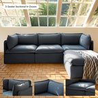 Module d'extérieur modulaire lavable, canapé U 9 places avec extrémités ouvertes + pouf ottomane | Toile classique couleur océan