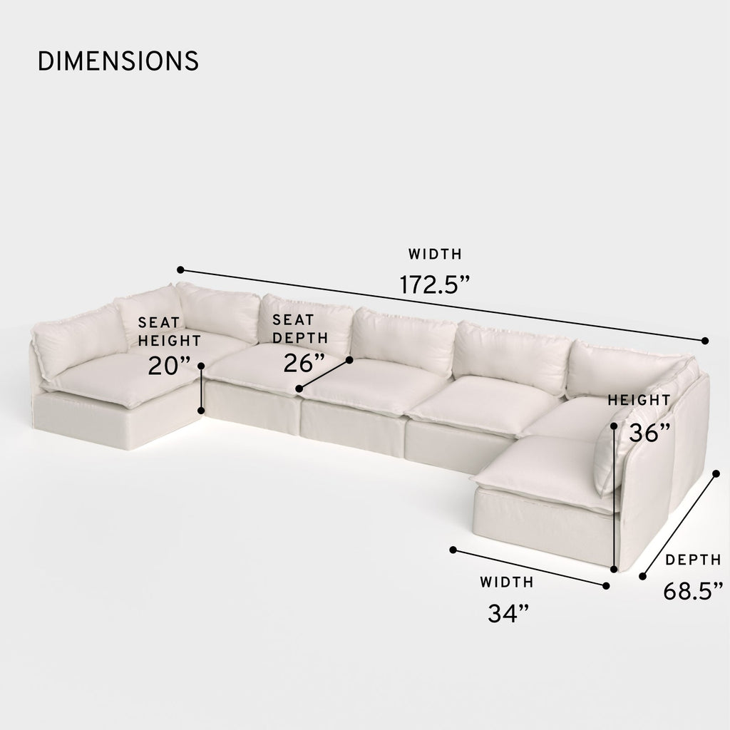 Section U modulable d'extérieur lavable à 7 places avec extrémités ouvertes | Tissu Nano Slubweave couleur Chai