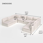 Module d'assise U extensible pour extérieur, 8 places, avec finitions ouvertes | Tissu Nano Slubweave couleur Chai