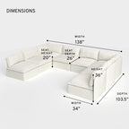 Salon modulable d'extérieur lavable en forme de U à 8 places avec extrémités ouvertes | Toile classique couleur nuage