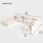 Salon modulable d'extérieur lavable en forme de U avec 8 places assises et extrémités ouvertes | Alfresco Boucle en crème