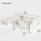 Salon modulable d'extérieur lavable en forme de U avec 8 places assises et pieds décalés + pouf | Toile classique couleur nuage