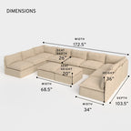 Salon modulable d'extérieur 9 places avec pieds décalés en forme de U + pouf ottomalin lavable | Alfresco Boucle en couleur Noisette